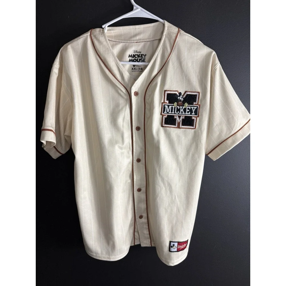 Disney Boys Mickey Mouse Jersey‎ Top Baseball Button Down Sz XXL 18 Pinstripes